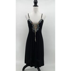 Soul Revival Dress Women's Medium Black Strappy Turquoise Beaded Crochet Boho‎